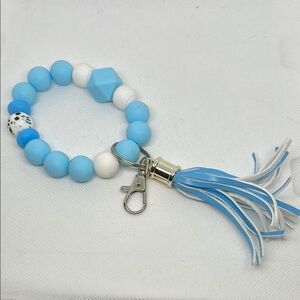 Blue and White Beaded Keychain Bracelet